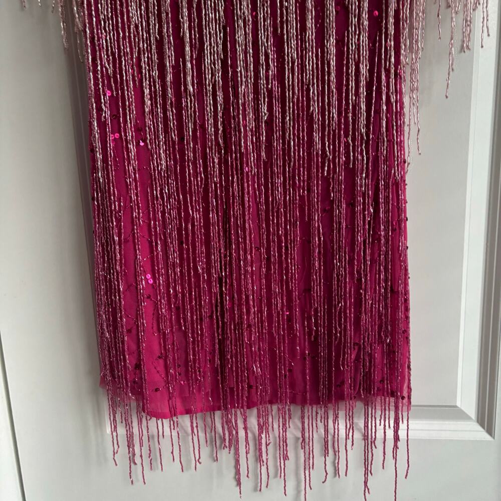 NWT Nasty Gal Tassel Beaded Mini Shift Dress Size 8 Party Hot Pink Festival - Picture 9 of 13